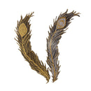 1 Pair Beautiful DIY Beaded Lace Stickers Black Gold Feather Applique Embroidery Patch