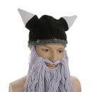 Kid Cosplay Costume Beanie Viking Crochet Horn Hat Winter Knitted Wig Caps Long Light Gray Wind Mask Beard