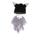 Kid Cosplay Costume Beanie Viking Crochet Horn Hat Winter Knitted Wig Caps Long Light Gray Wind Mask Beard