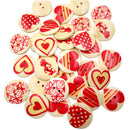 Pack of 50 Assorted Love Heart Printed Round Wooden Buttons for Sewing and Crafts 20mm