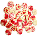 Pack of 50 Assorted Love Heart Printed Round Wooden Buttons for Sewing and Crafts 20mm