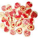 Pack of 50 Assorted Love Heart Printed Round Wooden Buttons for Sewing and Crafts 20mm
