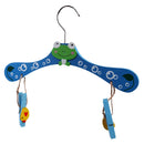 Kids Children Coat Clothes Skirt Shirt Hanging Wooden Cartoon Creative Hanger With 2 Clip Blue