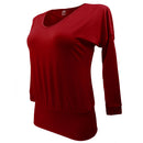 Women Girls Ladies V Neck Long Sleeves Fitted Top Clothing Accessory L Red