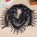 Fashion Style Ladies' Hollow Tassel Lace Rose Floral Scarf Shawl Wrap-Black