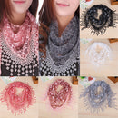 Fashion Ladies' Hollow Tassel Lace Rose Floral Scarf Shawl Wrap-Light Red