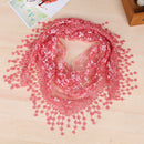 Fashion Ladies' Hollow Tassel Lace Rose Floral Scarf Shawl Wrap-Light Red