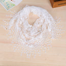 Fashion Style Ladies' Hollow Tassel Lace Rose Floral Scarf Shawl Wrap-White