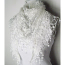 Fashion Style Ladies' Hollow Tassel Lace Rose Floral Scarf Shawl Wrap-White
