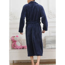 Men Women Collar Charms Long Sleeve Wrap Belted Loose Coral Fleece Sleepwear Loungewear Spa Robe Bathrobe Navy L