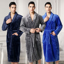 Men Women Collar Charms Long Sleeve Wrap Belted Loose Coral Fleece Sleepwear Loungewear Spa Robe Bathrobe Navy L