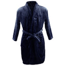 Men Women Collar Charms Long Sleeve Wrap Belted Loose Coral Fleece Sleepwear Loungewear Spa Robe Bathrobe Navy L