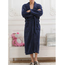 Men Women Collar Charms Long Sleeve Wrap Belted Loose Coral Fleece Sleepwear Loungewear Spa Robe Bathrobe Navy L