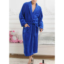 Men Women Collar Charms Long Sleeve Wrap Belted Loose Coral Fleece Sleepwear Loungewear Spa Robe Bathrobe Blue XXL