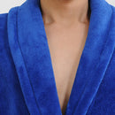 Men Women Collar Charms Long Sleeve Wrap Belted Loose Coral Fleece Sleepwear Loungewear Spa Robe Bathrobe Blue XXL