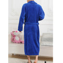 Men Women Collar Charms Long Sleeve Wrap Belted Loose Coral Fleece Sleepwear Loungewear Spa Robe Bathrobe Blue XXL