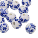 Fashionable Flower Ceramic Porcelain Loose Spacer Beads Charms For Jewelry Making Craft Projects DIY Pack of 20PCS Blue