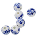 Fashionable Flower Ceramic Porcelain Loose Spacer Beads Charms For Jewelry Making Craft Projects DIY Pack of 20PCS Blue