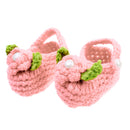 Pair of Baby Toddler Knitting Cotton Flower Pearl Design Prewalker Crochet Warm Crib Shoes Orange