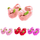 Pair of Baby Toddler Knitting Cotton Flower Pearl Design Prewalker Crochet Warm Crib Shoes Orange