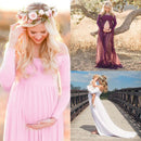Pregnant Womens Fashionable Photo Props Off Shoulder Floor Length Maxi Dresses Maternity Gown Pink