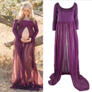 Pregnant Womens Fashionable Photo Props Off Shoulder Floor Length Maxi Dresses Maternity Gown Purple