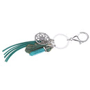 Fashionable Metal Leaf Turquoise Tassels Charms Pendant Key Ring Keychain Keyfob Phone Handbag Car Hanging Charms Green