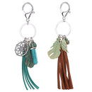Fashionable Metal Leaf Turquoise Tassels Charms Pendant Key Ring Keychain Keyfob Phone Handbag Car Hanging Charms Green