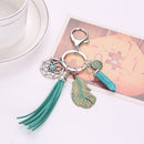 Fashionable Metal Leaf Turquoise Tassels Charms Pendant Key Ring Keychain Keyfob Phone Handbag Car Hanging Charms Green
