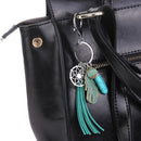 Fashionable Metal Leaf Turquoise Tassels Charms Pendant Key Ring Keychain Keyfob Phone Handbag Car Hanging Charms Green