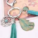 Fashionable Metal Leaf Turquoise Tassels Charms Pendant Key Ring Keychain Keyfob Phone Handbag Car Hanging Charms Green