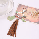 Fashionable Metal Leaf Turquoise Tassels Charms Pendant Key Ring Keychain Keyfob Phone Handbag Car Hanging Charms Brown