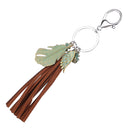 Fashionable Metal Leaf Turquoise Tassels Charms Pendant Key Ring Keychain Keyfob Phone Handbag Car Hanging Charms Brown