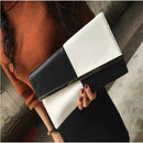 Women PU Evening Envelope Clutch Bag Purse Chain Shoulder Bag Black&White