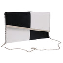 Women PU Evening Envelope Clutch Bag Purse Chain Shoulder Bag Black&White