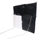 Women PU Evening Envelope Clutch Bag Purse Chain Shoulder Bag Black&White