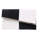 Women PU Evening Envelope Clutch Bag Purse Chain Shoulder Bag Black&White