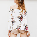 Women Girls Ladies Summer Casual Floral Print Off Shoulder Top S White