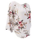 Women Girls Ladies Summer Casual Floral Print Off Shoulder Top XL White