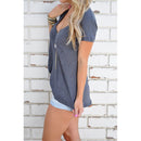 Womens Fashion Summer Casual Wear Clothing Plain V-Neck Hollow Out Short Sleeve T-Shirts Top Grey XL