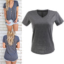 Womens Fashion Summer Casual Wear Clothing Plain V-Neck Hollow Out Short Sleeve T-Shirts Top Grey XL