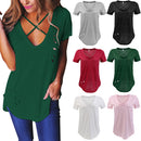 Women Ladies Fashion Casual V Neck T-Shirt Casual Hollow out Short Sleeve Tee Top Blouse Pink S
