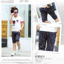 Kids Boys Children Fashionable Adjustable Waistline Convenient Wear Capri Short Pants Casual Knee Cotton Pants Dark Blue 120