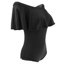 Women Girls Fashionable Comfortable Wear Off-Shoulder Short Sleeves Romper Bodysuit Jumpsuit Black Size S