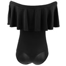 Women Girls Fashionable Comfortable Wear Off-Shoulder Short Sleeves Romper Bodysuit Jumpsuit Black Size S