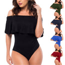 Women Girls Fashionable Comfortable Wear Off-Shoulder Short Sleeves Romper Bodysuit Jumpsuit Black Size S