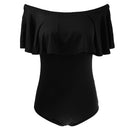 Women Girls Fashionable Comfortable Wear Off-Shoulder Short Sleeves Romper Bodysuit Jumpsuit Black Size M