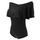 Women Girls Fashionable Comfortable Wear Off-Shoulder Short Sleeves Romper Bodysuit Jumpsuit Black Size M