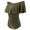 Women Girls Fashionable Comfortable Wear Off-Shoulder Short Sleeves Romper Bodysuit Jumpsuit Green Size S