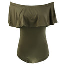 Women Girls Fashionable Comfortable Wear Off-Shoulder Short Sleeves Ruffled Romper Bodysuit Jumpsuit Green Size L